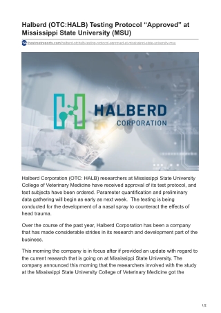 Halberd (OTC-HALB) Testing Protocol “Approved” at Mississippi State University (MSU)