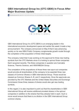 GBX International Group Inc (OTC-GBXI) In Focus After Major Business Update