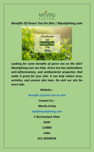 Benefits Of Green Tea On Skin  Mystiqliving