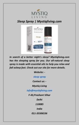 Sleep Spray  Mystiqliving