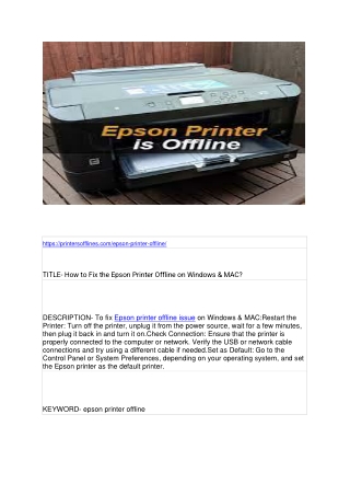 How to Fix the Epson Printer Offline on Windows & MAC?