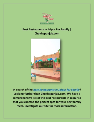 Best Restaurants In Jaipur For Family | Chokhapunjab.com