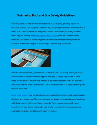 Swimming Pool and Spa Safety Guidelines