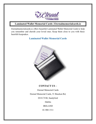 Laminated Wallet Memorial Cards  Eternalmemorialcards.ie