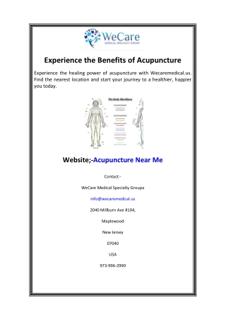 Experience the Benefits of Acupuncture
