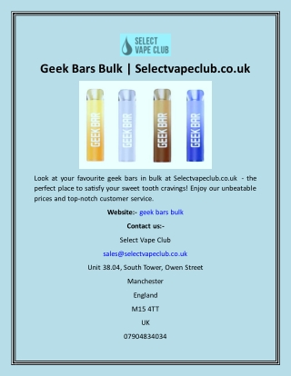 Geek Bars Bulk  Selectvapeclub.co.uk