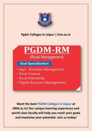 Pgdm Colleges In Jaipur | Iirm.ac.in