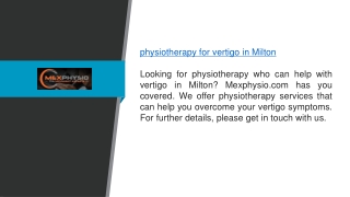 Physiotherapy For Vertigo In Milton  Mexphysio.com