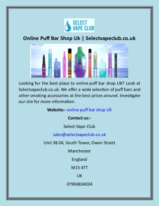 Online Puff Bar Shop Uk  Selectvapeclub.co.uk