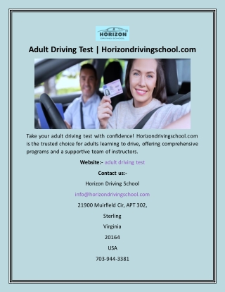 Adult Driving Test  Horizondrivingschool