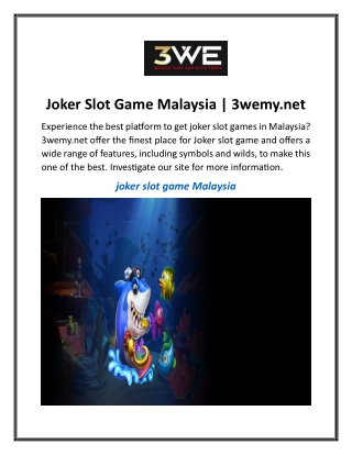 Joker Slot Game Malaysia  3wemy.net