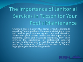 The Importance of Janitorial Services in Tucson for Your Pool's Maintenance