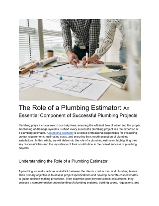 The Role of a Plumbing Estimator