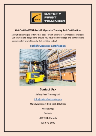 Get Certified With Forklift Operator Training And Certification