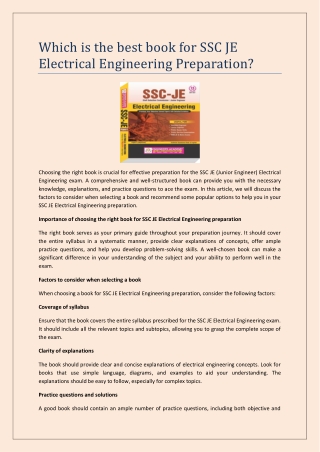 Which is the best book for SSC JE Electrical Engineering Preparation