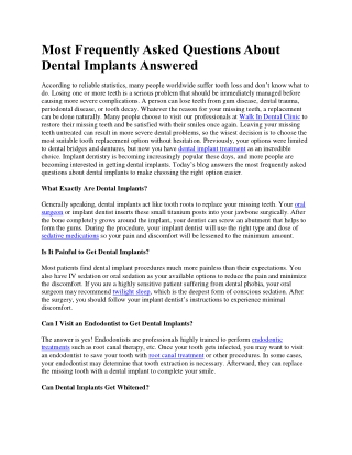 Most Frequently Asked Questions About Dental Implants Answered