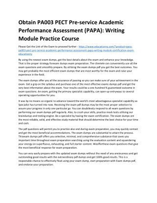 PA003 PECT Pre-service Academic Performance Assessment (PAPA): Writing Module