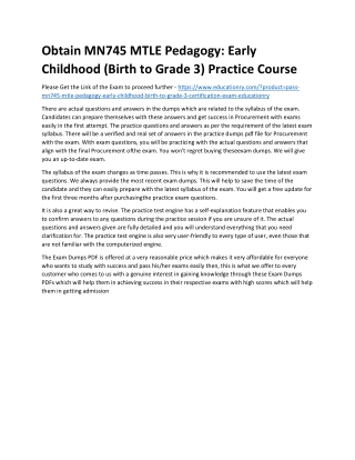 MN745 MTLE Pedagogy: Early Childhood (Birth to Grade 3)