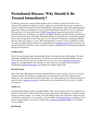 Periodontal Disease Why Should It Be Treated Immediately