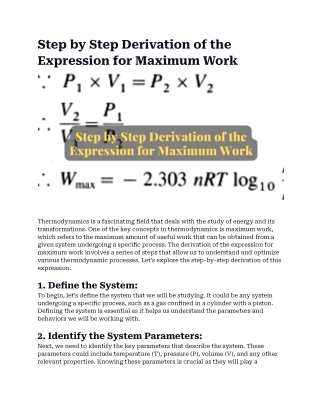 Step by Step Derivation of the Expression for Maximum Work