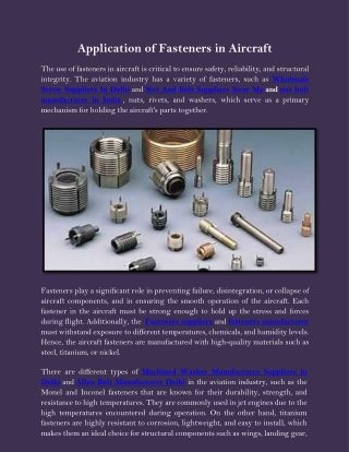 Application of Fasteners in Aircraft