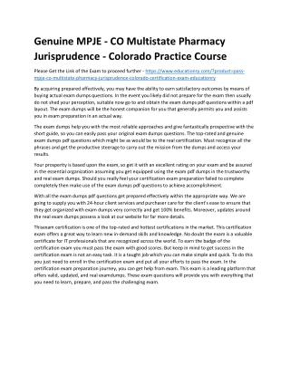 MPJE - CO Multistate Pharmacy Jurisprudence - Colorado