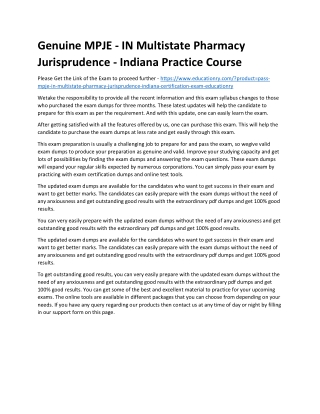 MPJE - IN Multistate Pharmacy Jurisprudence - Indiana