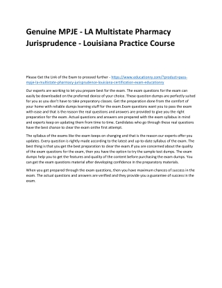 MPJE - LA Multistate Pharmacy Jurisprudence - Louisiana