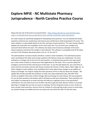 MPJE - NC Multistate Pharmacy Jurisprudence - North Carolina