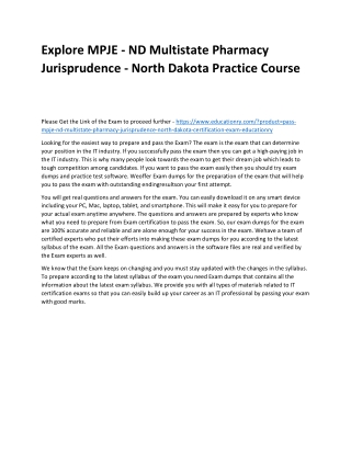 MPJE - ND Multistate Pharmacy Jurisprudence - North Dakota