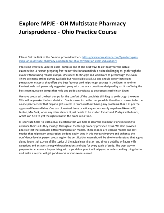 MPJE - OH Multistate Pharmacy Jurisprudence - Ohio