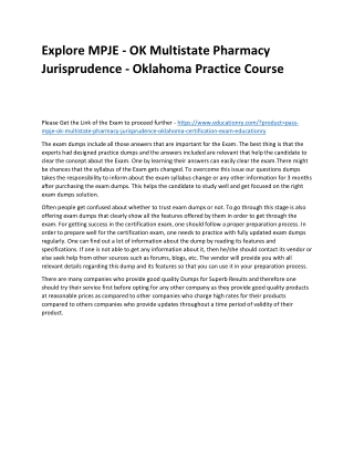 MPJE - OK Multistate Pharmacy Jurisprudence - Oklahoma