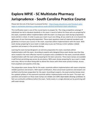 MPJE - SC Multistate Pharmacy Jurisprudence - South Carolina