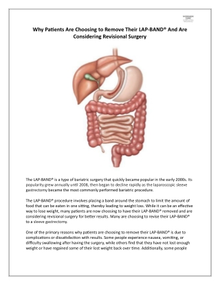 Why Patients Are Choosing to Remove Their LAP-BAND® And Are Considering Revisional Surgery