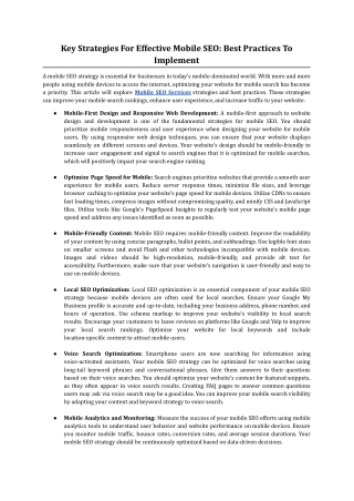 Key Strategies For Effective Mobile SEO: Best Practices To Implement