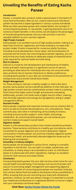 Unveiling the Benefits of Eating Kacha Paneer