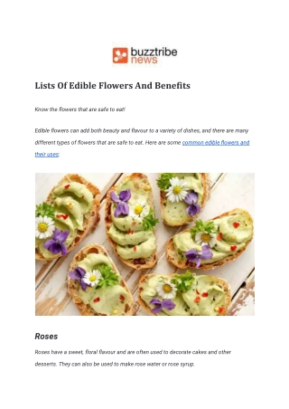 Lists Of Edible Flowers And Benefits