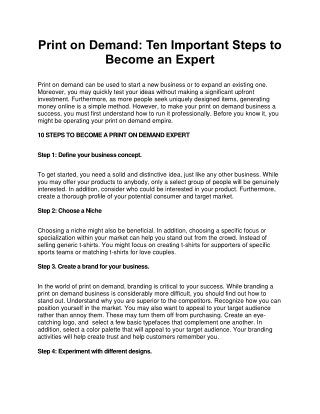 Print on Demand: Ten Important Steps to Become an Expert