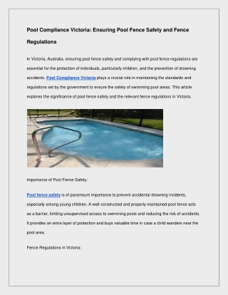 Pool Compliance Victoria: Ensuring Pool Fence Safety and Fence Regulations