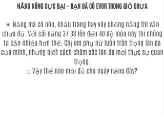 NẮNG NÓNG CỰC ĐẠI - BẠN ĐÃ CÓ EVOR TRONG GIỎ CHƯA