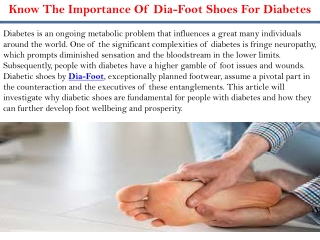 Know The Importance Of Dia-Foot Shoes For Diabetes