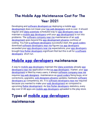 The Mobile App Maintenance Cost For The Year 2021