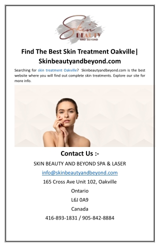 Find The Best Skin Treatment Oakville Skinbeautyandbeyond.com