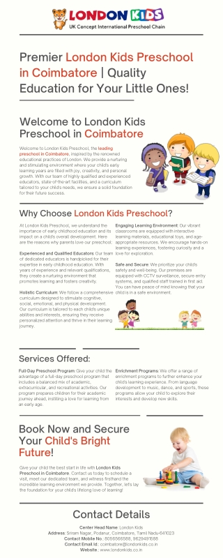 Premier London Kids Preschool in Coimbatore