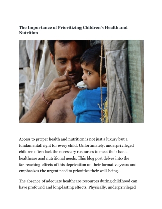 The Importance of Prioritizing Children's Health and Nutrition