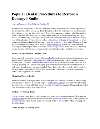 Popular Dental Procedures to Restore a Damaged Smile