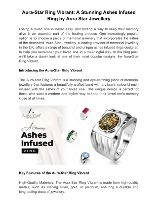 Aura-Star Ring Vibrant: A Stunning Ashes Infused Ring by Aura Star Jewellery