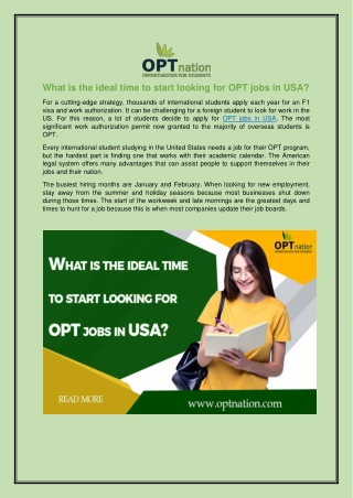 What is the ideal time to start looking for OPT jobs in USA