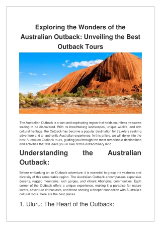 Exploring the Wonders of the Australian Outback Unveiling the Best Outback Tours