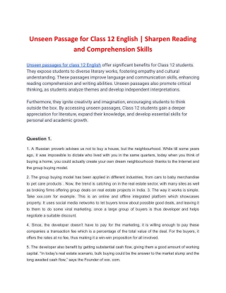 Unseen Passage for Class 12 English - Sharpen Reading and Comprehension Skills